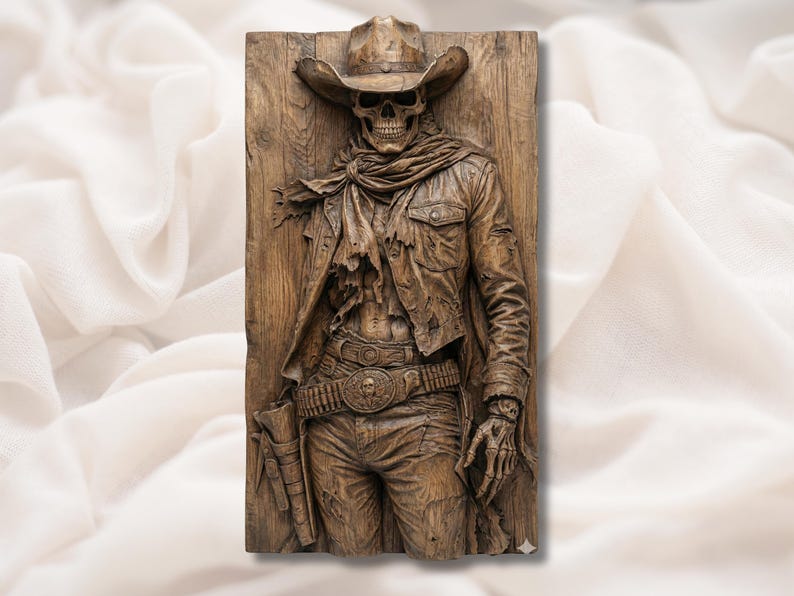 Cowboy Skull Skeleton 3D Relief STL