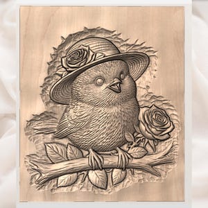 Cute Bird with Roses 3D Relief STL for CNC Router view 3