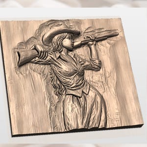 Cowgirl Hunter 3D Relief STL File view 2