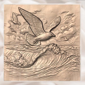 Seagull Ocean Waves 3D Relief STL File view 3