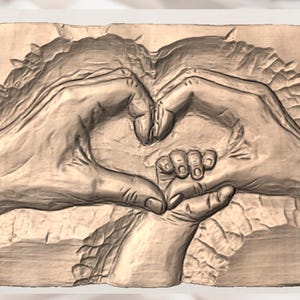Heart Hands Relief STL view 3