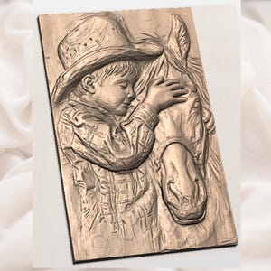 Cowboy and Horse 3D Relief STL File view 2