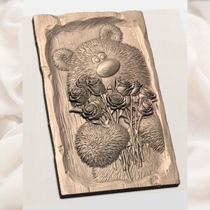 Teddy Bear with Roses 3D Relief STL view 3