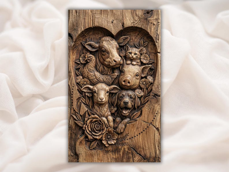 Farm Animals Heart 3D Relief STL