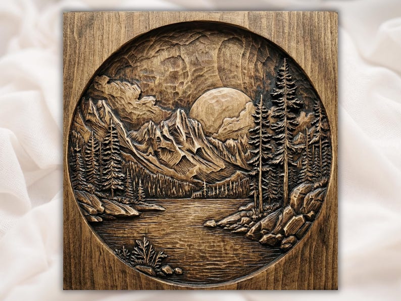 Mountain Lake Round 3D Relief STL File