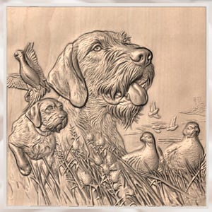 Hunting Dog Portrait 3D Relief STL view 3