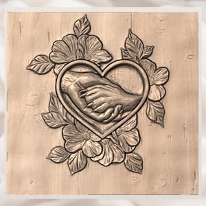Heart with Hand Holding Dog Paw 3D Relief STL File view 3