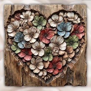 Floral Heart Relief STL view 1