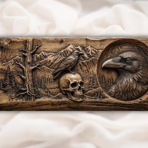 Raven Skull Relief STL view 1