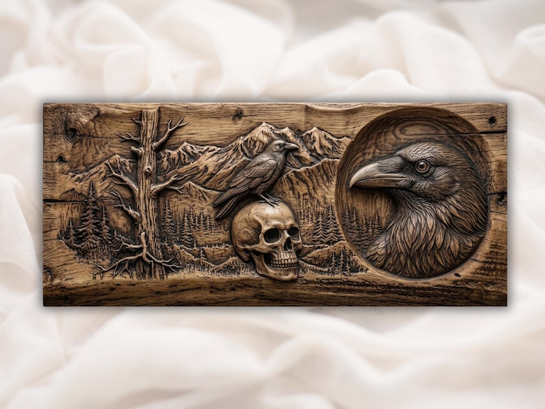 Raven Skull Relief STL