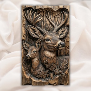 Buck & Doe Deer 3D Relief STL view 1
