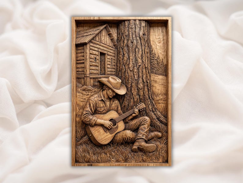 Cowboy Playing Guitar 3D Relief STL