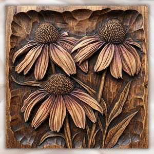 Coneflower (Echinacea) 3D Relief STL for CNC Router view 1
