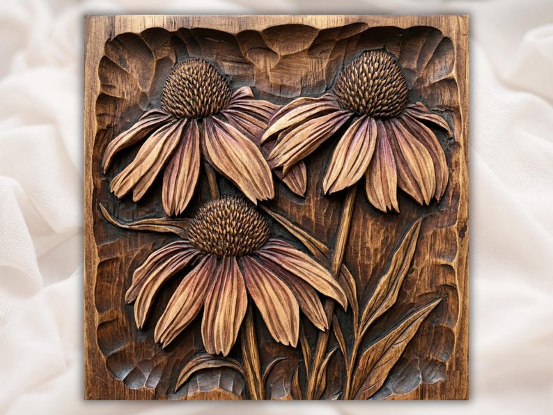 Coneflower (Echinacea) 3D Relief STL for CNC Router