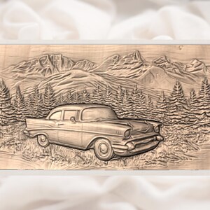 Classic Car Mountain 3D Relief STL view 3