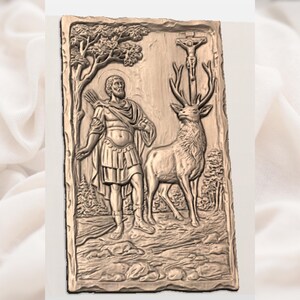 Saint Hubertus with Stag 3D Relief STL view 3