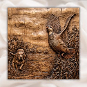 Hunting Dog & Quail 3D Relief STL view 1
