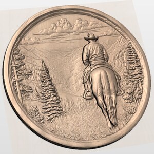 Round Cowboy Horse STL view 2