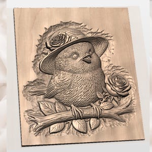 Cute Bird with Roses 3D Relief STL for CNC Router view 2