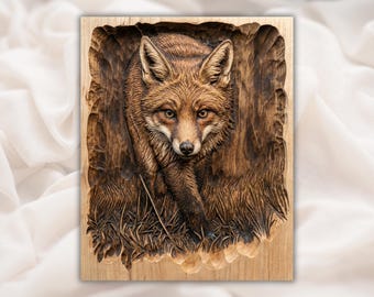 Fox 3D Relief STL | CNC Router Wood Carving File | Woodland Fox Wildlife Wall Art Panel | Rustic Cabin Decor | Laser Engraving