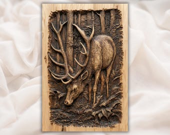 Stag Deer 3D Relief STL | Wildlife CNC Router Wood Carving File | Forest Elk Bas-Relief Wall Art | 3D Print STL Digital | Rustic Home Decor
