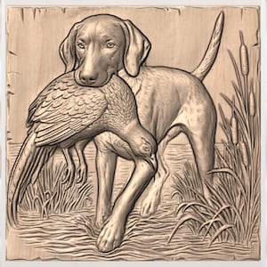 Hunting Dog with Pheasant 3D Relief STL view 3