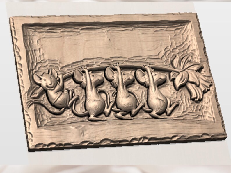 Rato Fantástico com Narciso STL | Arte de Parede para Quarto Infantil com Tema Floresta | Arte Rústica para Casa de Campo | Placa de Primavera Cottagecore | Aparência de Madeira Entalhada à Mão imagem 2