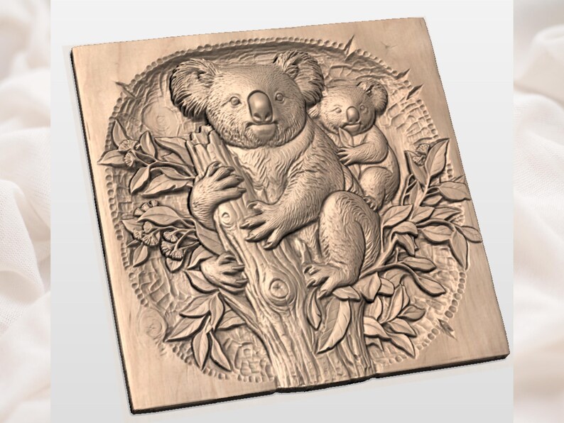 Koala Family STL | Mom Baby Relief | Nursery Wall Decor | Eucalyptus Tree Artwork | Wood Carving Design | Cute Plaque File image 3