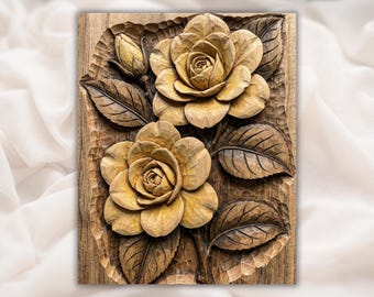 Rosen Blumen 3D Relief STL für CNC Fräser | Blumen Holzschnitzerei | Botanische Wandkunst | 3D Druck