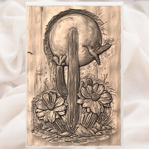 Hummingbird Cactus Moon 3D Relief STL File view 2