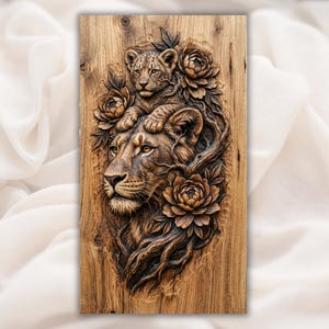Lioness and Cub 3D Relief STL view 1
