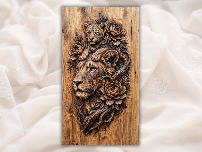 Lioness and Cub 3D Relief STL