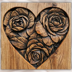 Heart Roses 3D Relief STL File view 1