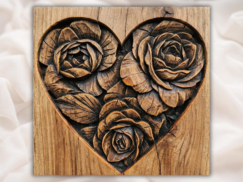 Heart Roses 3D Relief STL File