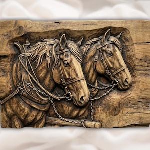 Pair of Horses STL Relief view 1