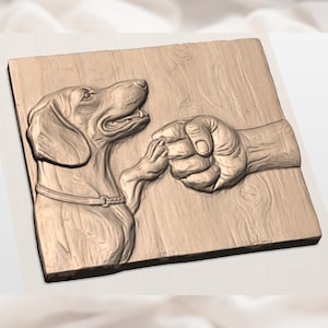 Dog Paw Handshake 3D Relief STL view 3