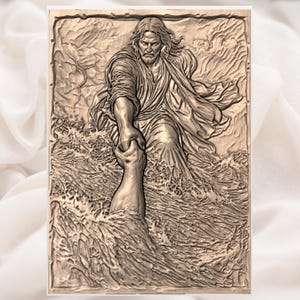 Jesus Saves Peter 3D Relief STL view 2