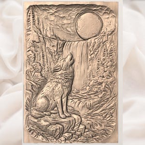 Howling Wolf Waterfall 3D Relief STL for CNC Router view 3