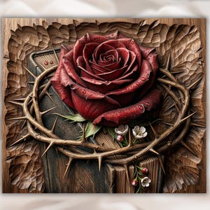 Rose & Crown of Thorns 3D Relief STL for CNC Router view 1
