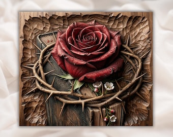 Rosa e corona di spine 3D in rilievo STL per fresatrice CNC / Pannello in legno con fiore della passione cristiana / Rosa e corona biblica in formato STL / Casa cristiana