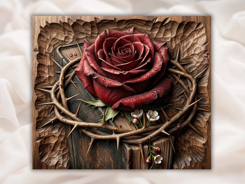Rose & Crown of Thorns 3D Relief STL for CNC Router