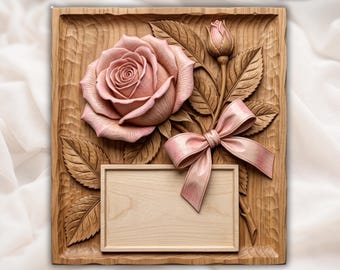 Blooming Rose Floral Plaque CNC Relief STL | Custom Sign Wood Carving Design | Personalized Anniversary Wall Art Panel | VCarve Aspire