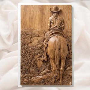 Cowgirl on Horse 3D Relief STL view 1