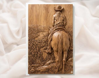 Cowgirl on Horse 3D Relief STL | Western Trail Scenic Wall Art Panel | CNC Router 3D Print Laser Engrave File