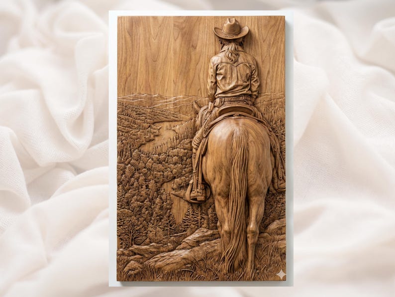 Cowgirl on Horse 3D Relief STL