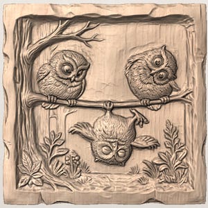 Funny Owls Relief STL view 3