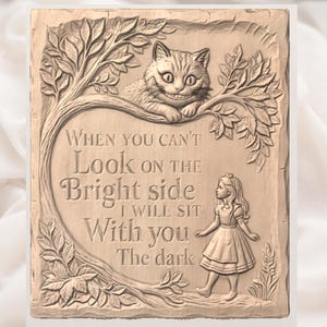 Cheshire Cat Quote 3D Relief STL view 2