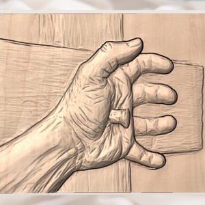 Jesus Hand on Cross 3D Relief STL File view 3