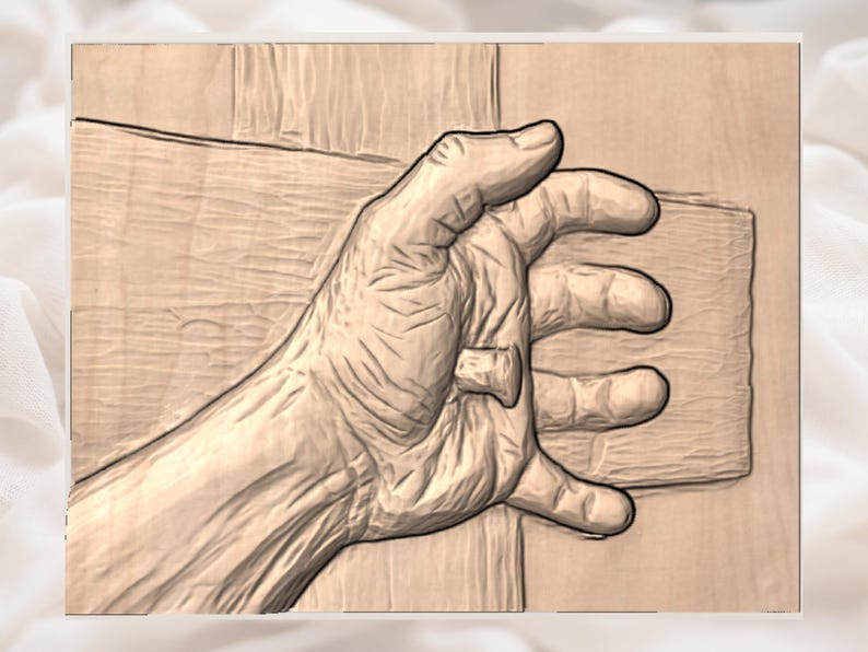May include: A sepia-toned illustration of a hand gripping a wooden beam. The hand, with visible wrinkles, is the focal point, with fingers curled around the wood. The wood grain is visible, adding texture to the image.