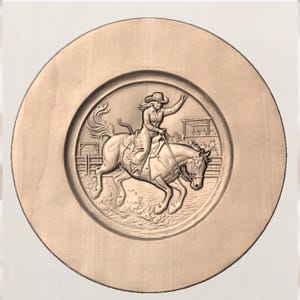 Western Cowgirl Horse Bas Relief STL view 3